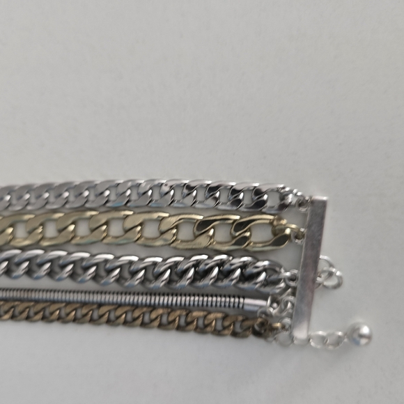 Silver and Gold Curb Chain Bracelets Set - Picture 7 of 8